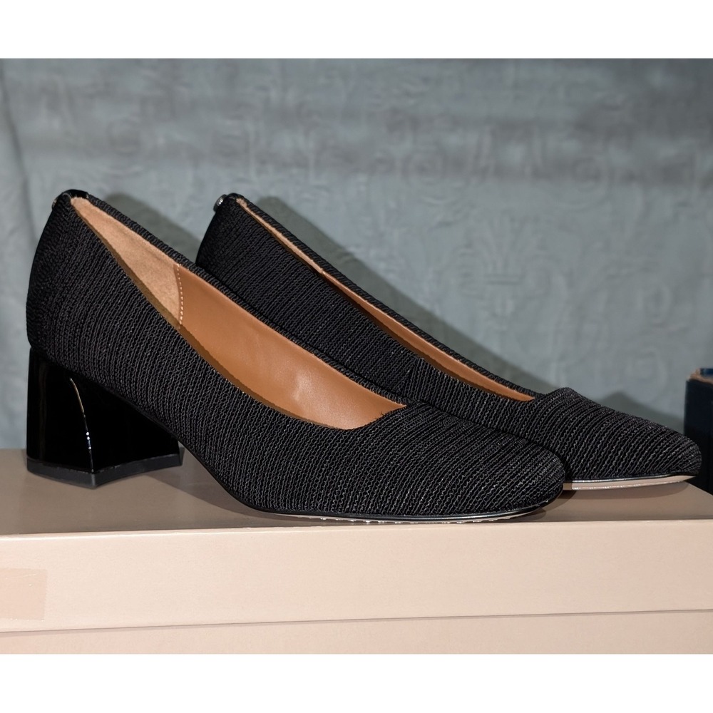 Donald Pliner AquariusFK Black Stretch Fabric Square Toe Block Heel Pumps 7M